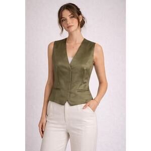 Scotch & Soda Amsterdam Martini Olive Satin Tailored Vest Waistcoat NWT Size M